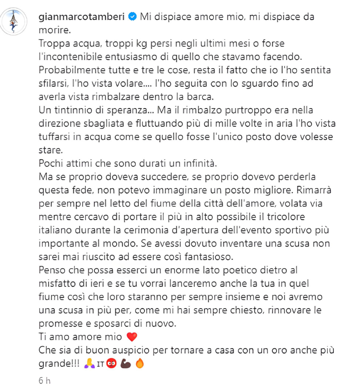 La Fede nuziale Perduta nelle Acque della Senna e la lettera di scuse su instagram di Gianmarco Tamberi durante la cerimonia di apertura delle Olimpiadi Parigi 2024